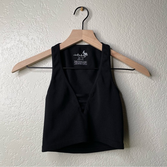 Intimately Free People Black Ribbed Crop Top V Neckline Seamless Tank - Picture 2 of 11